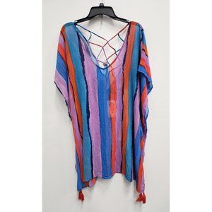 Palisades Beach Club Womens Swimsuit Cover up XL/XXL Red Blue Brushed Stripe NWT